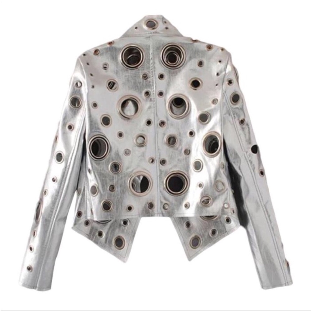 Metallic Vegan Leather Grommet Jacket - Picture 3 of 8